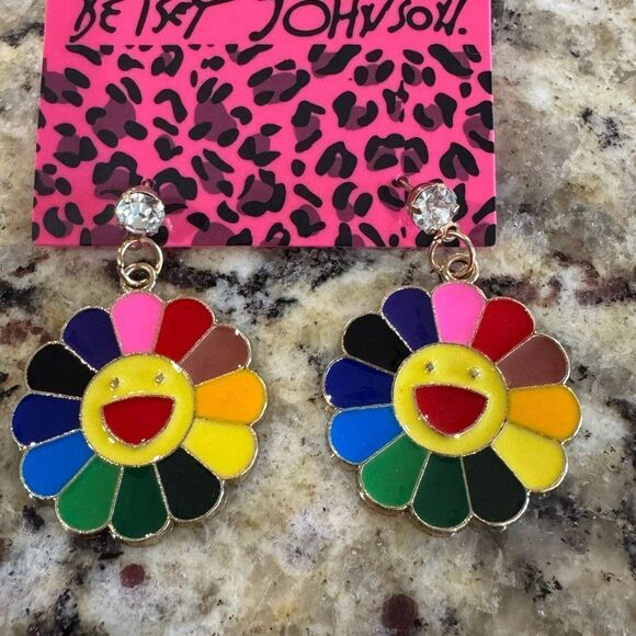 Betsey Johnson Rainbow Smiley Face Earrings BNWT - Picture 2 of 4